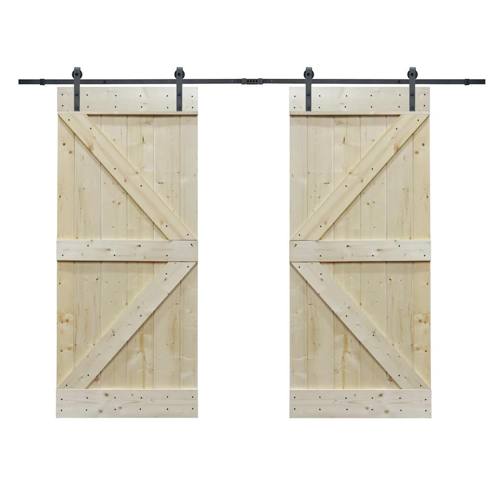 Calhome 72 In X 84 In Unfinished Solid Core Knotty Pine Sliding Barn Door With Hardware Kit