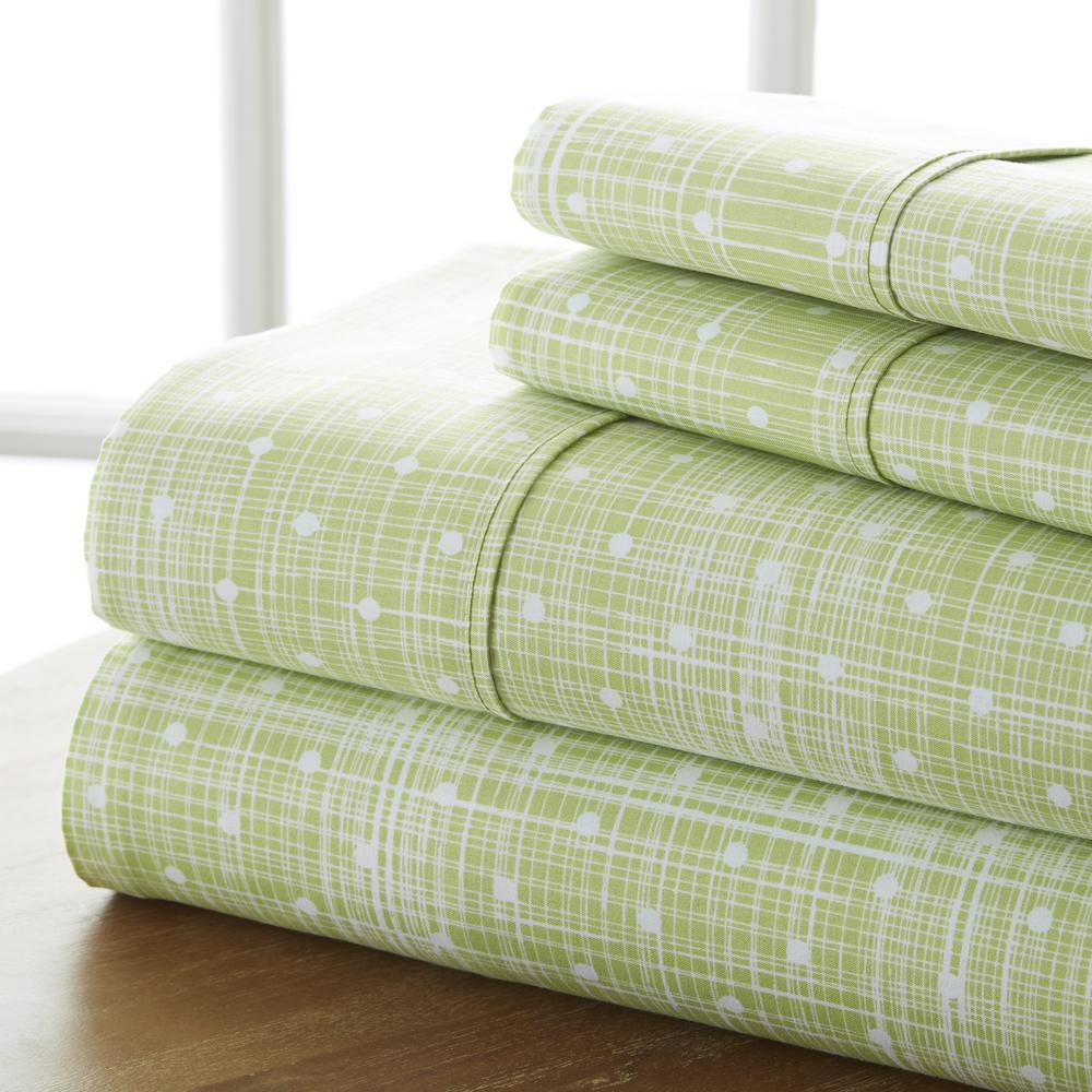 Puffed Chevron Patterned 4 Piece Sage Full Performance Bed Sheet Set