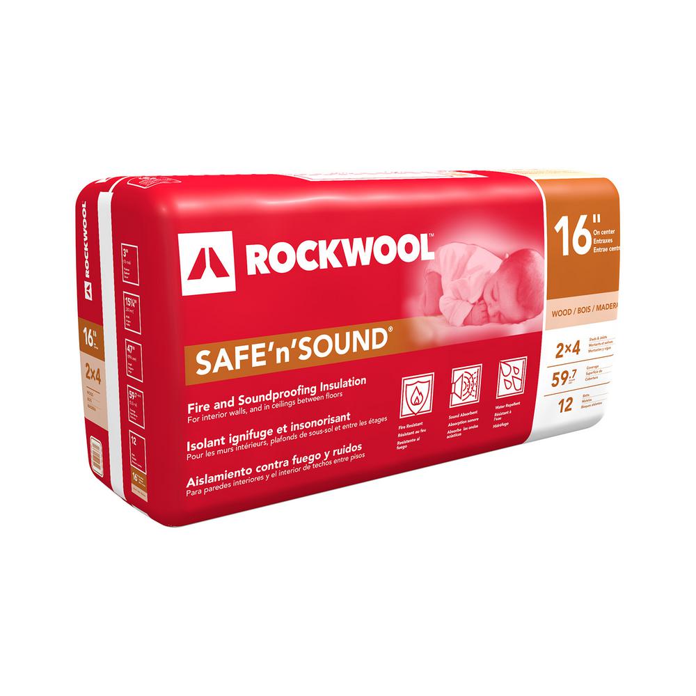 ROCKWOOL Safe 'n' Sound 3 in. x 15-1/4 in. x 47 in. Soundproofing Stone ...