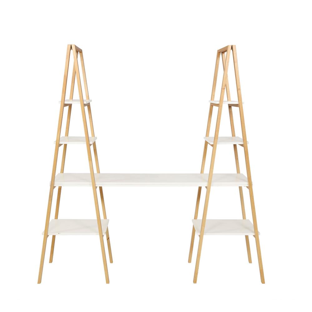 Powell Company 70 in. White/Natural Wood 7shelf Ladder Bookcase with Open Back HD1091A19 The