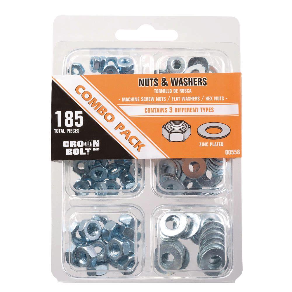 Crown Bolt 185Pieces ZincPlated Nut and Washer Combo Pack00558 The