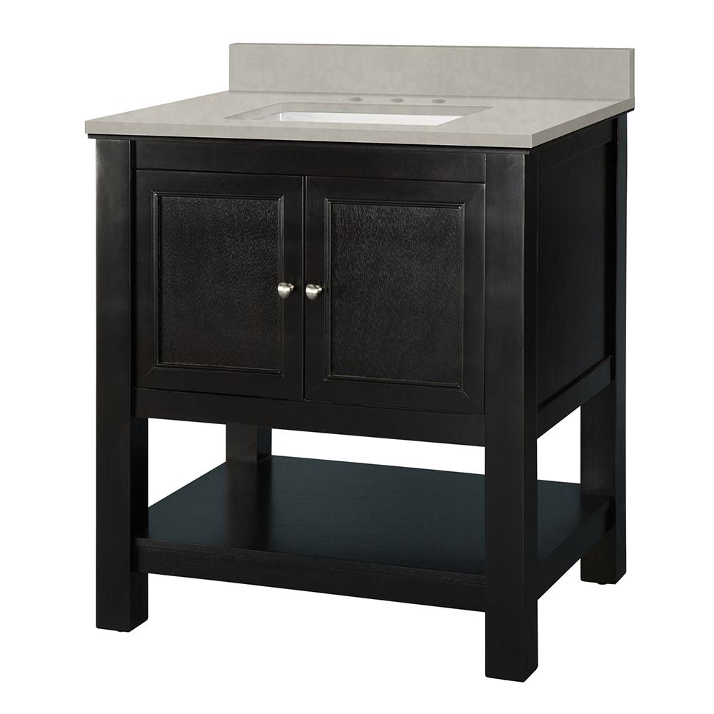 Home Decorators Collection Gazette 31 in. W x 22 in. D Vanity Cabinet in Espresso with Engineered Marble Vanity Top in Dunescape with White Sink was $624.0 now $436.8 (30.0% off)