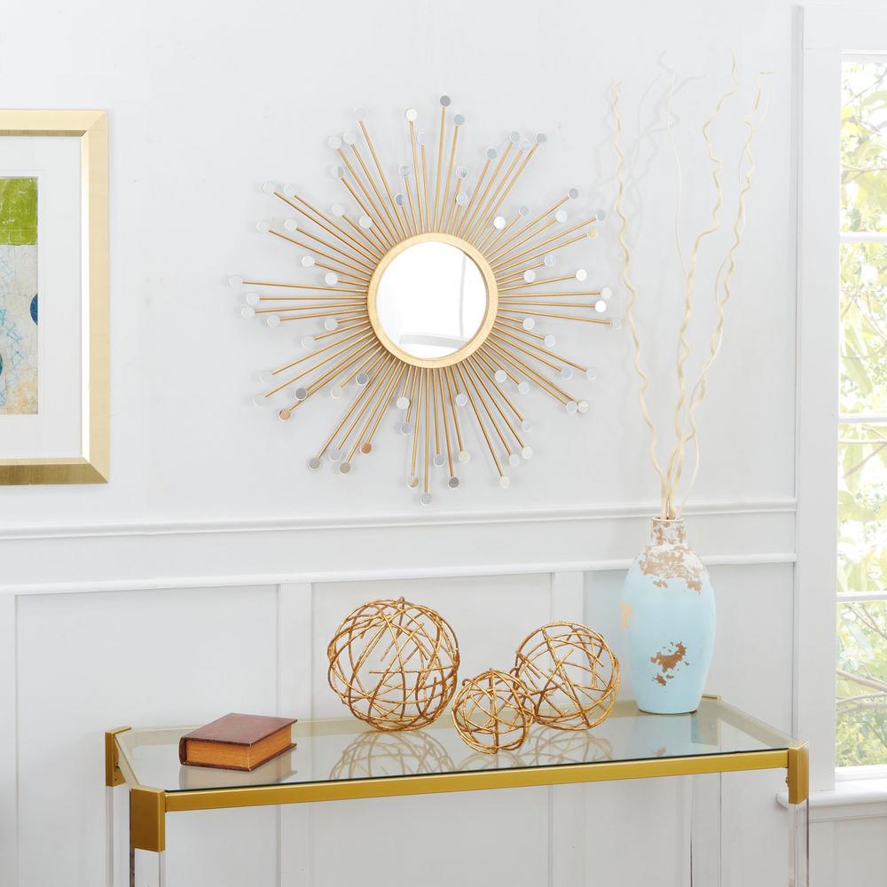 Silverwood Brinley Mirrored Sunburst Round Gold Decorative Mirror