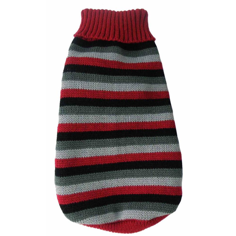 Pet Life Large Red And Black And Grey Polo Casual Lounge Cable Knit Designer Turtle Neck Dog Sweater