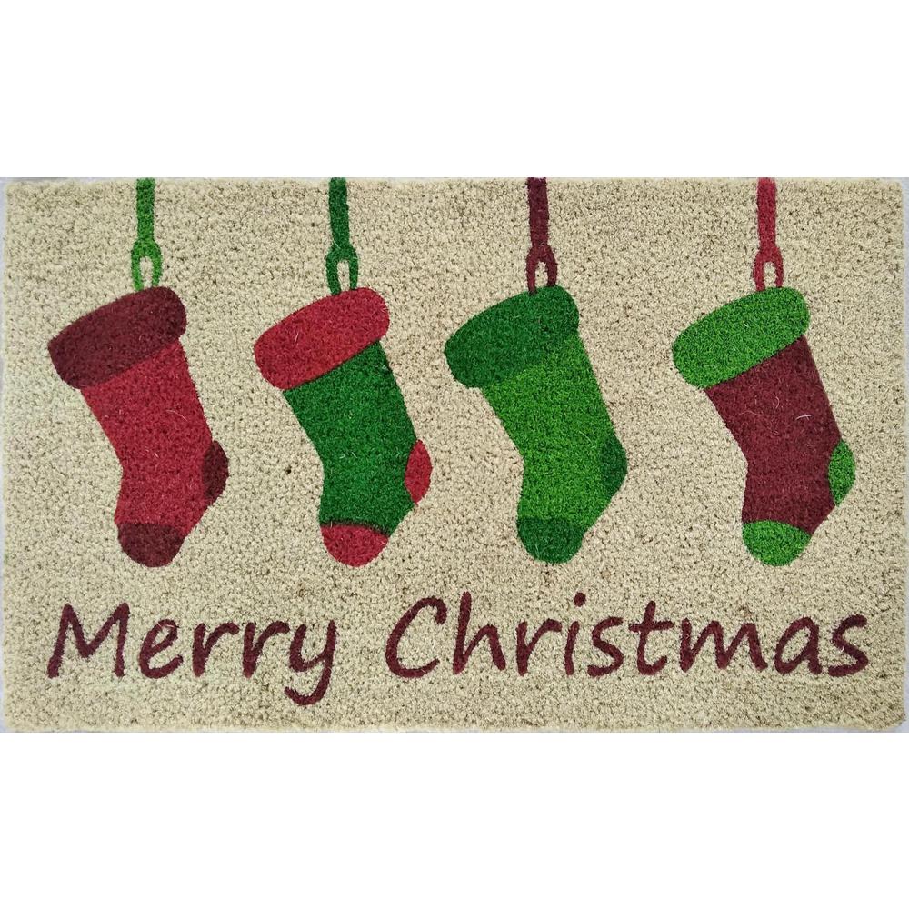 Merry Christmas Stockings 18 In X 30 In Coir With Pvc Backing