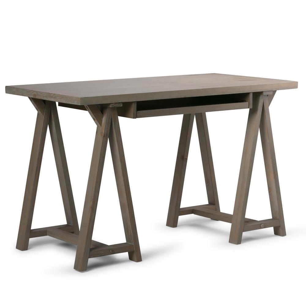 Simpli Home Sawhorse Solid Wood Modern 50 In Wide Sawhorse Solid Wood Modern 50 In Wide Small Writing Office Desk Distressed Grey