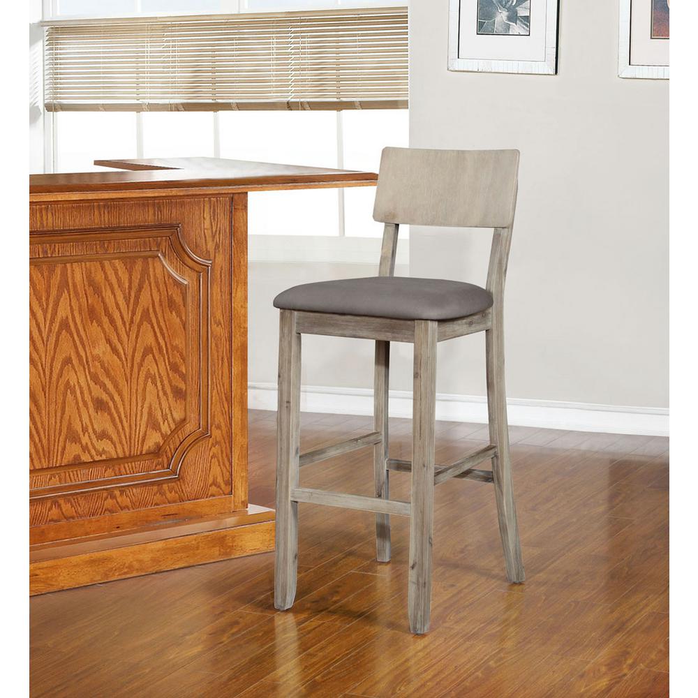 Linon Home Decor Jordan 24 in. Gray Wash Cushioned Bar Stool