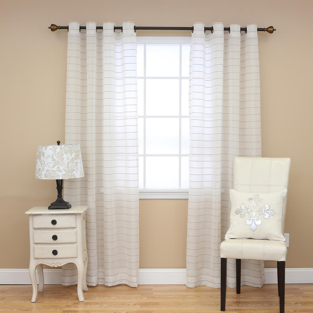 Best Home Fashion Faux Linen Horizontal Striped Curtains In White