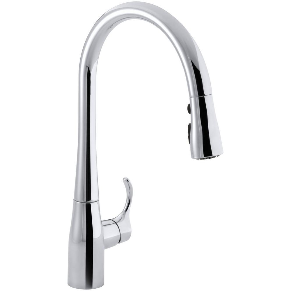 KOHLER Simplice Single Handle Pull Down Sprayer Kitchen Faucet With   Polished Chrome Kohler Pull Down Kitchen Faucets K 596 Cp 64 145 