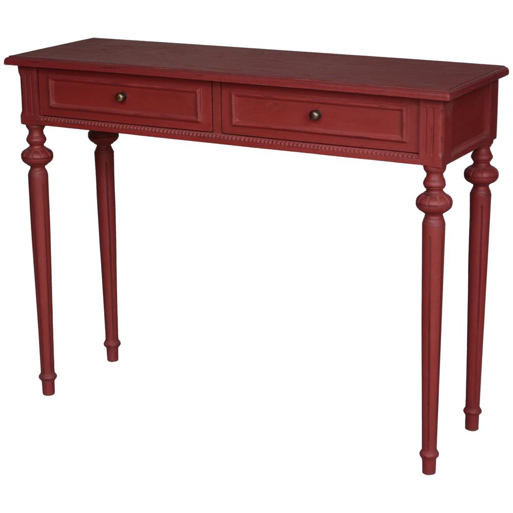 Ashbury Bruges Oak Veneer And Antique Red 1 Drawer Console Table