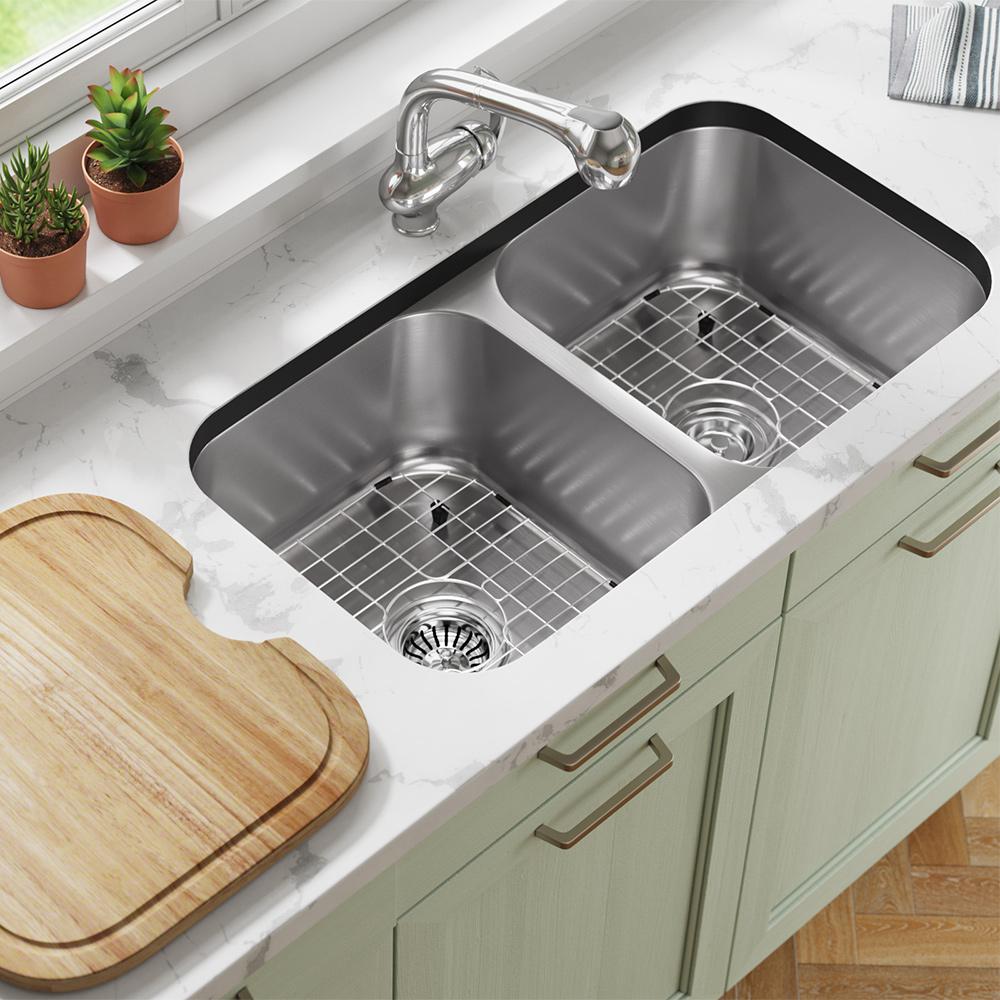 MR Direct Stainless Steel 32-1/4 in. Double Bowl Undermount Kitchen Stainless Steel Sinks At Home Depot