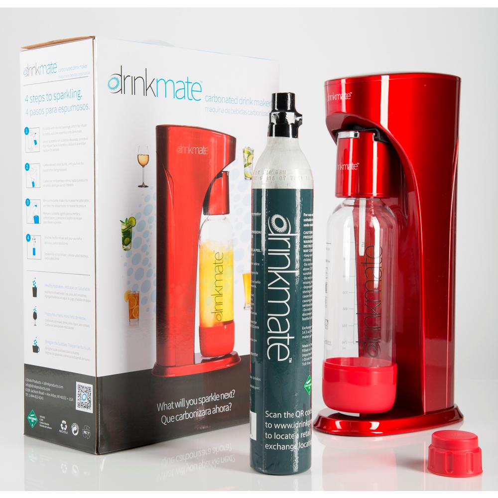 DrinkMate Royal Red Sparkling Water and Soda Maker Machine with 60L CO2 Cartridge and 1L Re-Usable Bottle