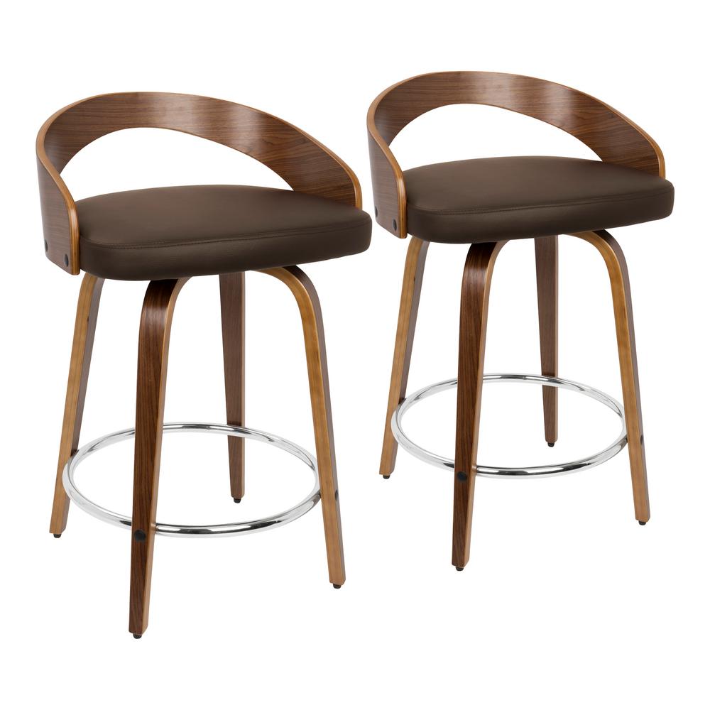 Lumisource Grotto 24 In Walnut And Brown Faux Leather Counter Stool Grotto 24 In Walnut And Brown Faux Leather Counter Stool Set Of 2