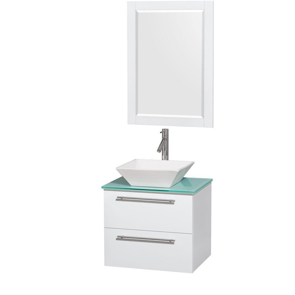 Wyndham Collection Amare 24 in. Vanity in Glossy White with Glass