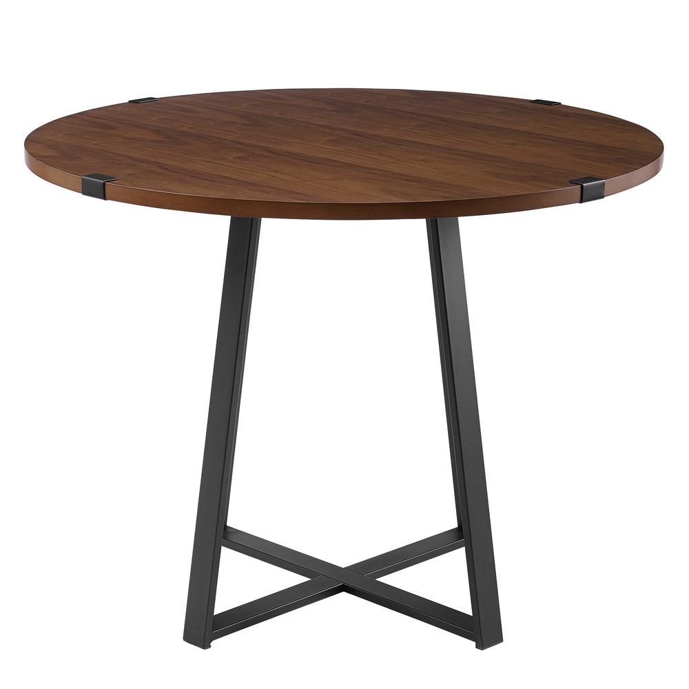 Walker Edison Furniture Company 40 In Rustic Round Dark Walnut Black Dining Table Hdw40rdwradw The Home Depot - Rustic Dark Wood Round Dining Table