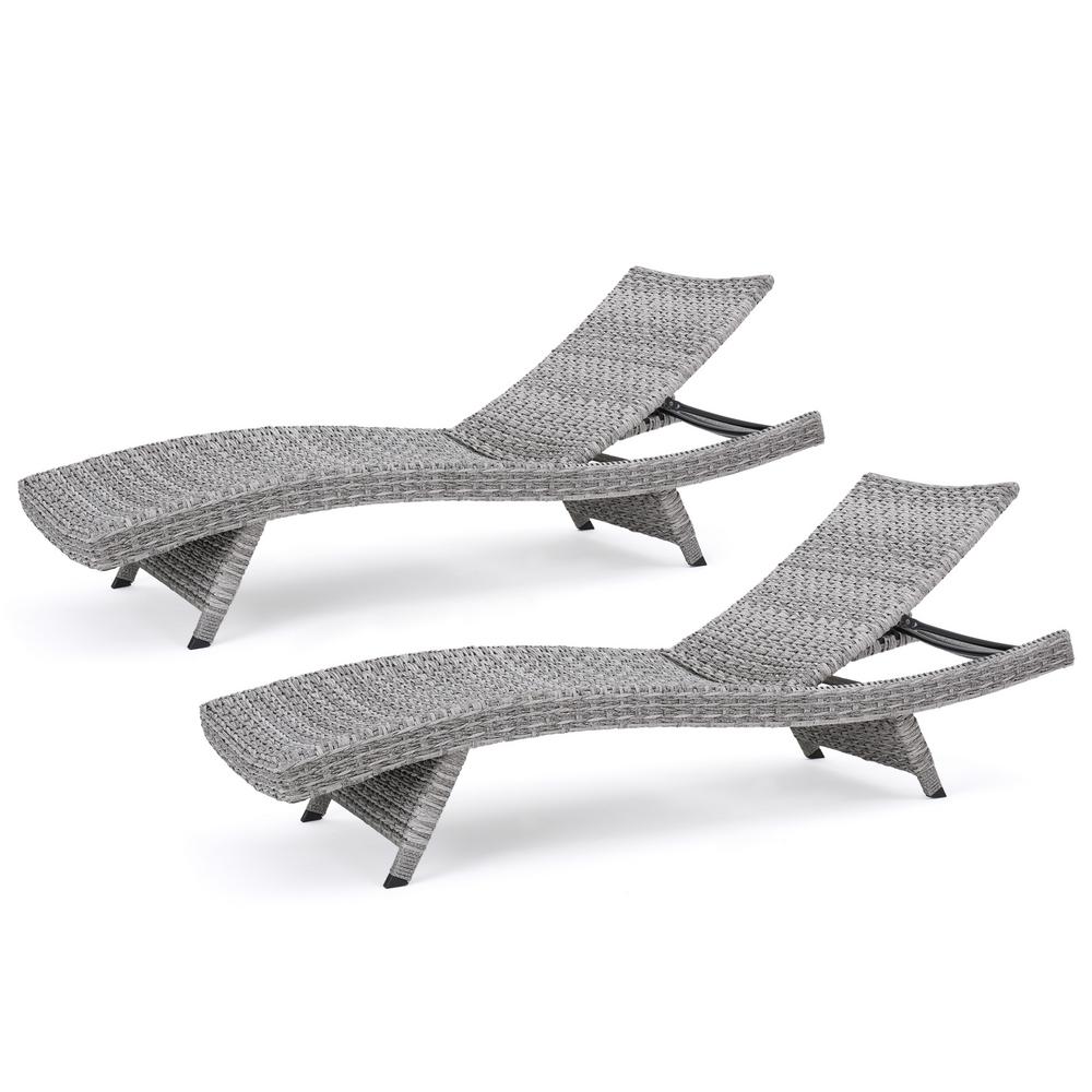 Noble House Zyaire Grey 2-Piece Wicker Outdoor Chaise Lounge-299831
