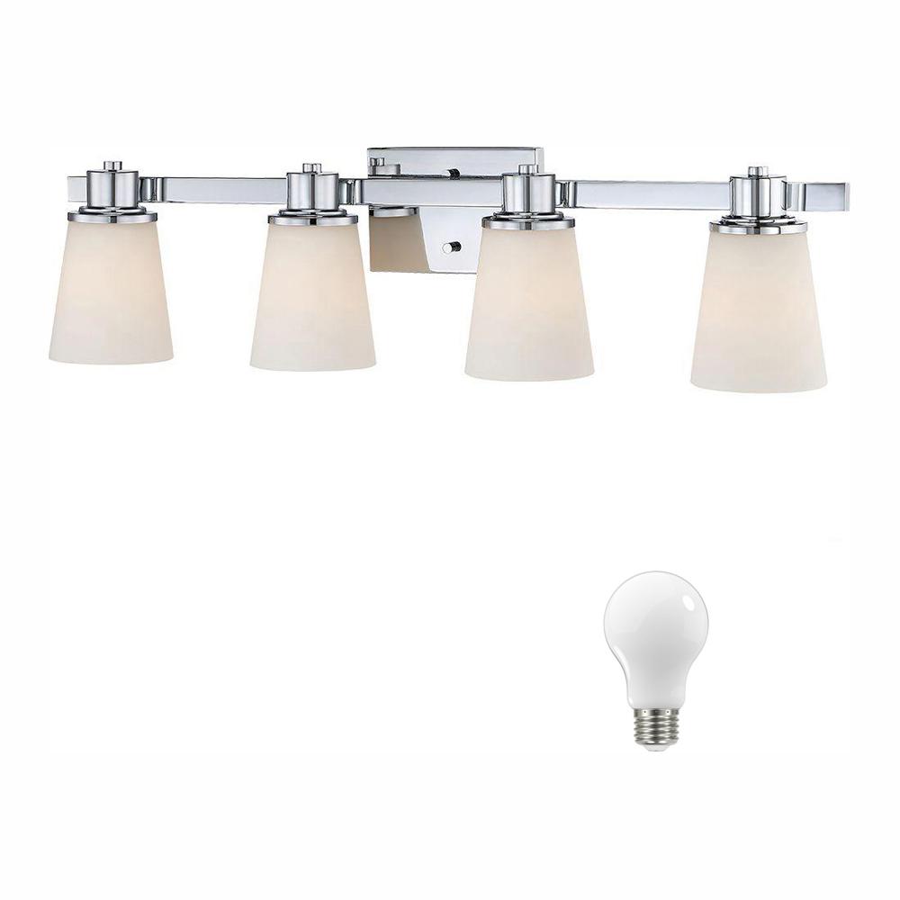 Home Decorators Collection 4 Light Chrome Bath Vanity With 4 Light Chrome Bath Vanity With Bell Shaped Etched White Gl Dimmable Led Daylight Bulbs Included