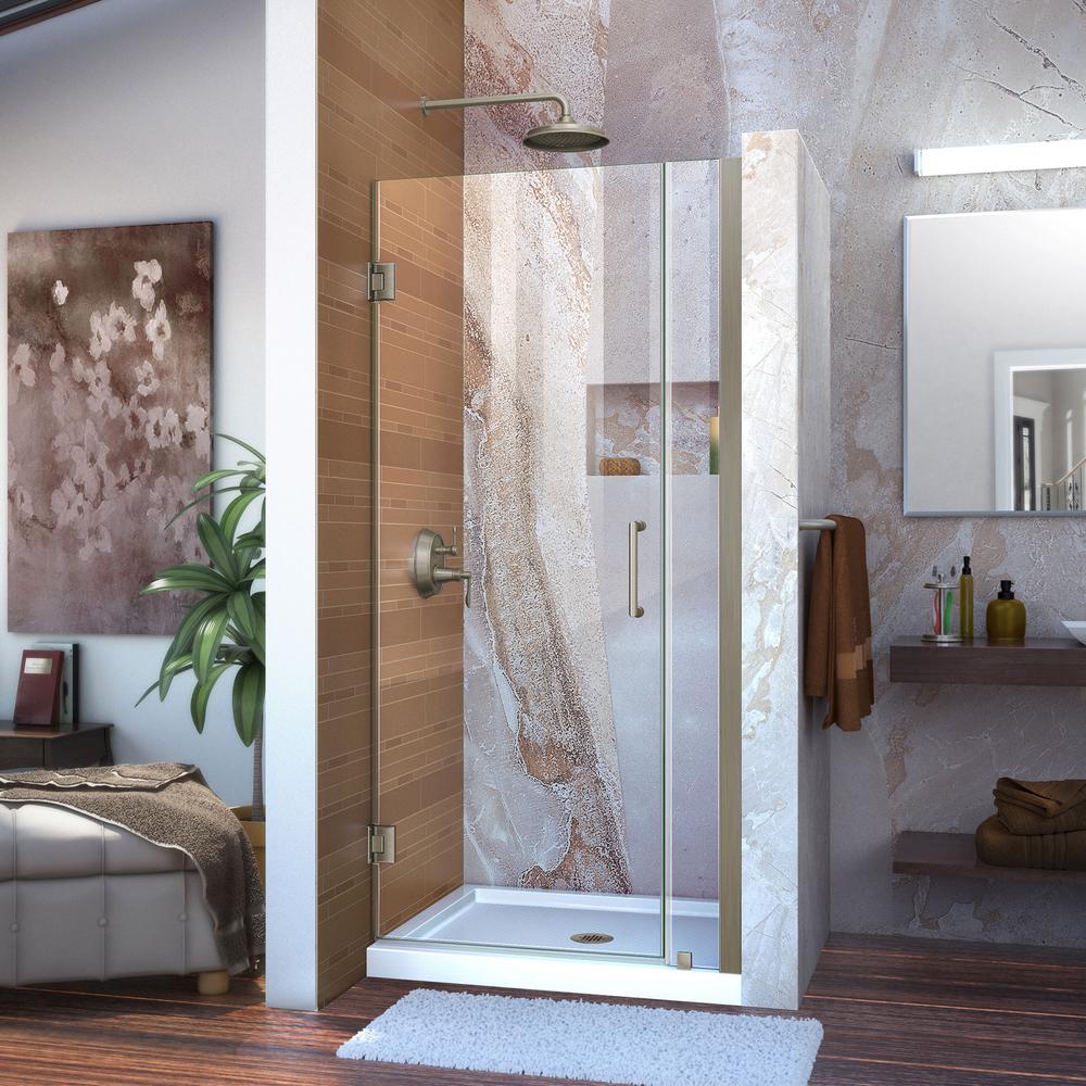 Dreamline Unidoor 34 To 35 In X 72 In Frameless Hinged Shower Door In Brushed Nickel Shdr 20347210 04 The Home Depot