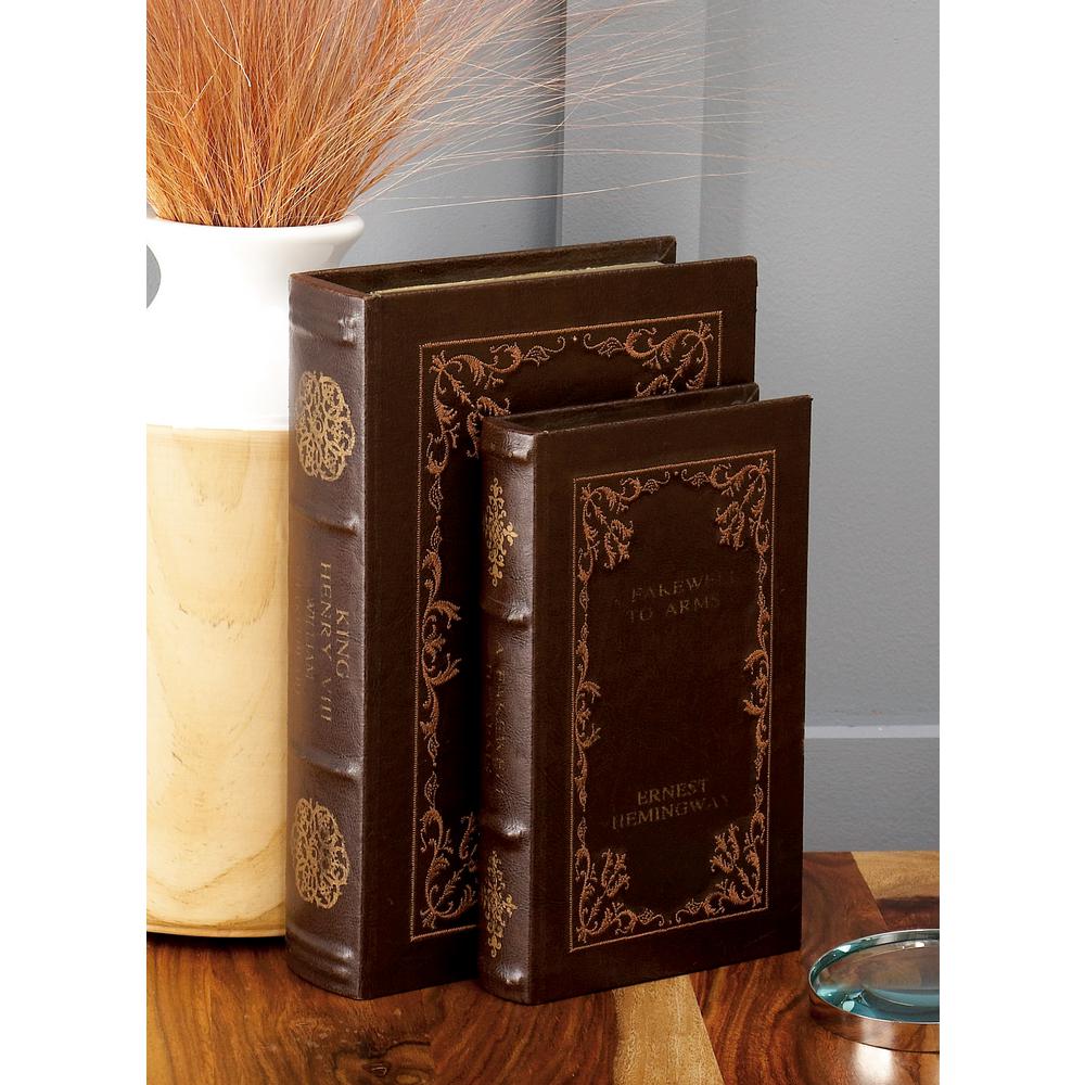 Vintage Rectangular Wood and Faux Leather Classic Book Boxes (Set of 4