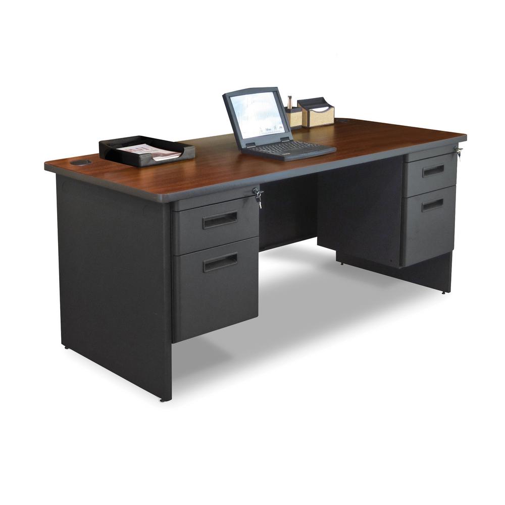 Desks Home Office Furniture The Depot W X 30 In D Gany Laminate And Dark Neutral Double Pedestal