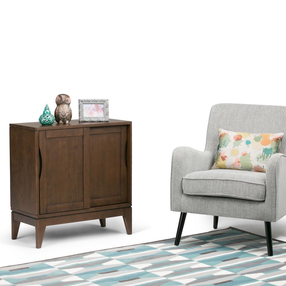 Simpli Home Harper Walnut Brown Stain Storage The Home Depot