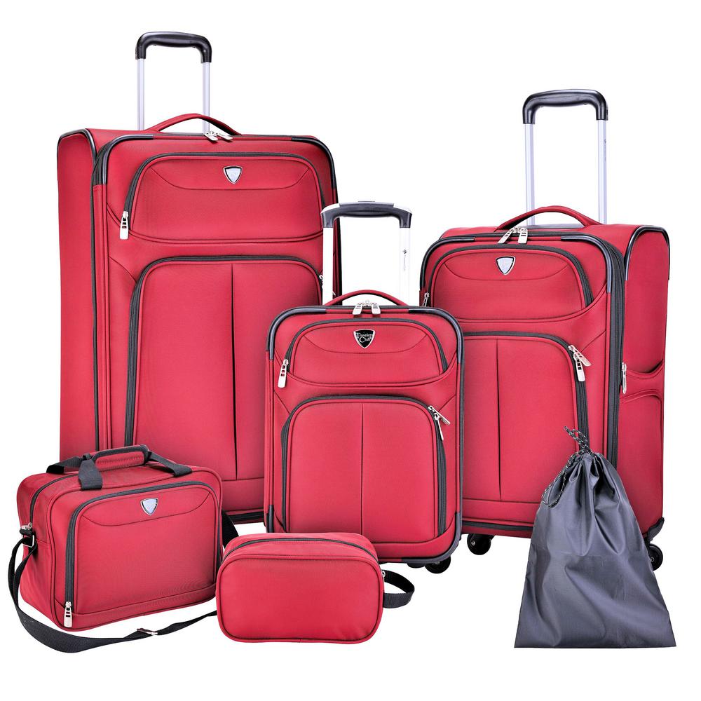 6-Piece Red Nested Value Luggage Set Expansion and Spinners on Vertical ...