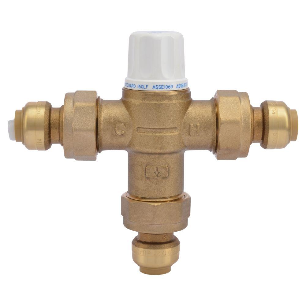 Heat Guard Mixing Valve 1/2 in. Brass 160 Thermostatic Instant Push-Fit ...