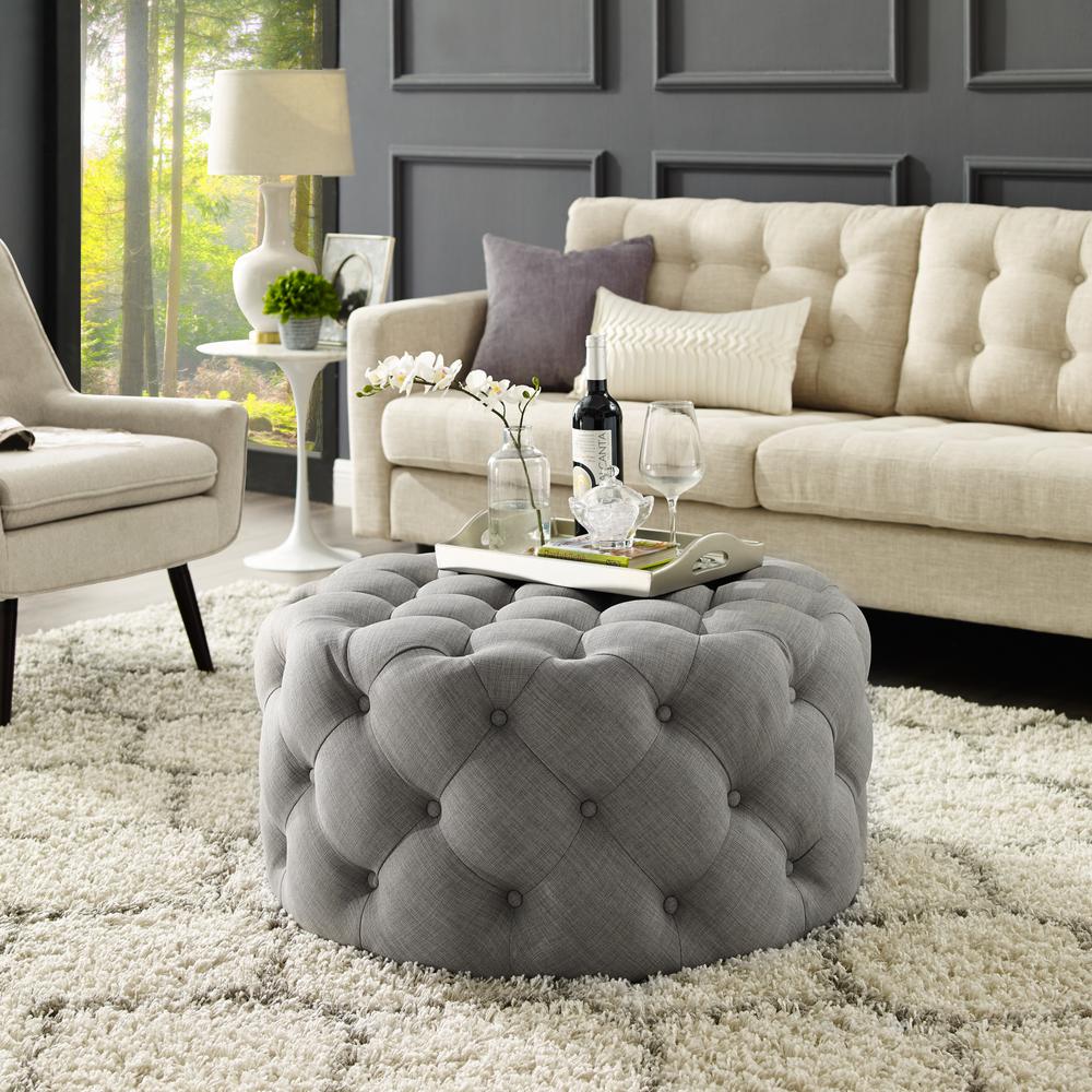 Inspired Home Drita Cocktail Table Ottoman Light Grey Linen Tufted Allover Round Caster Leg On95 03lg Hd The Home Depot