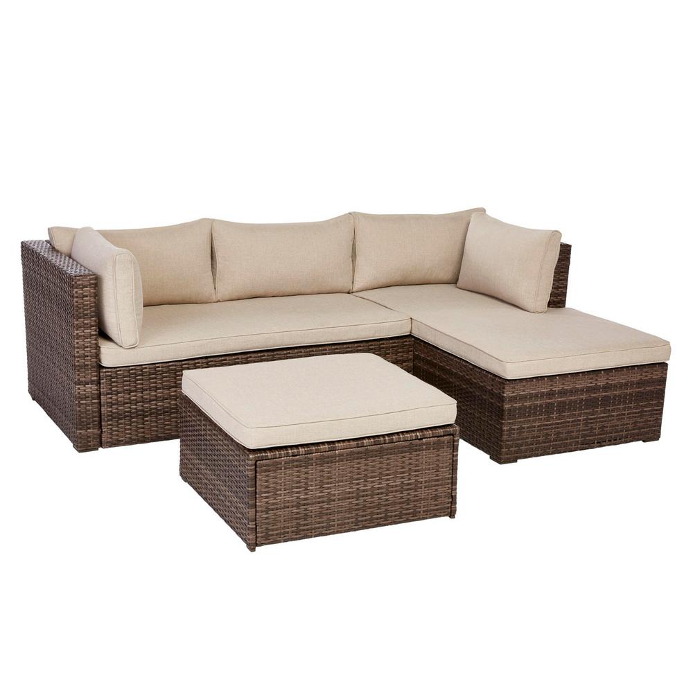 Hampton Bay Valley Peak 3 Piece All Weather Brown Wicker Sectional Hampton Bay Valley Peak 3 Piece All