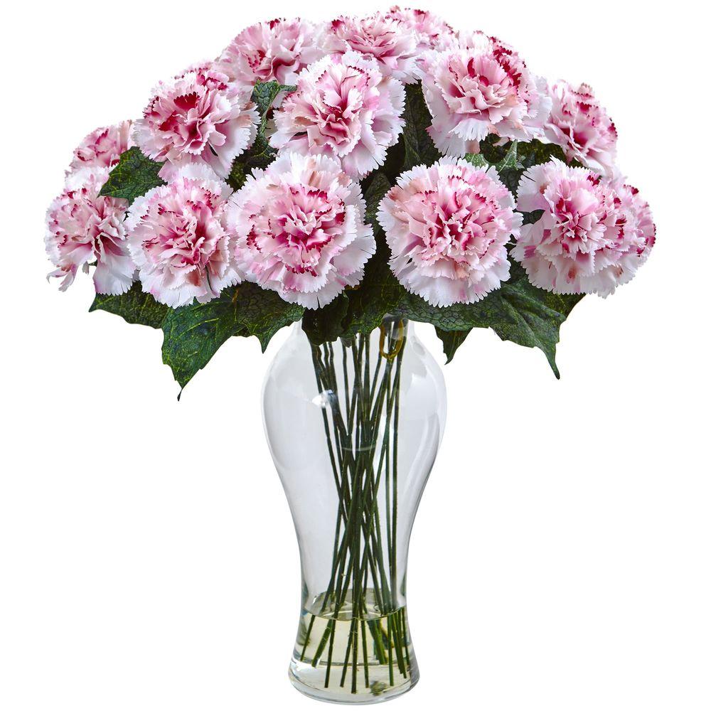 Nearly Natural Magenta Carnation Arrangement with Vase-1403-WM - The