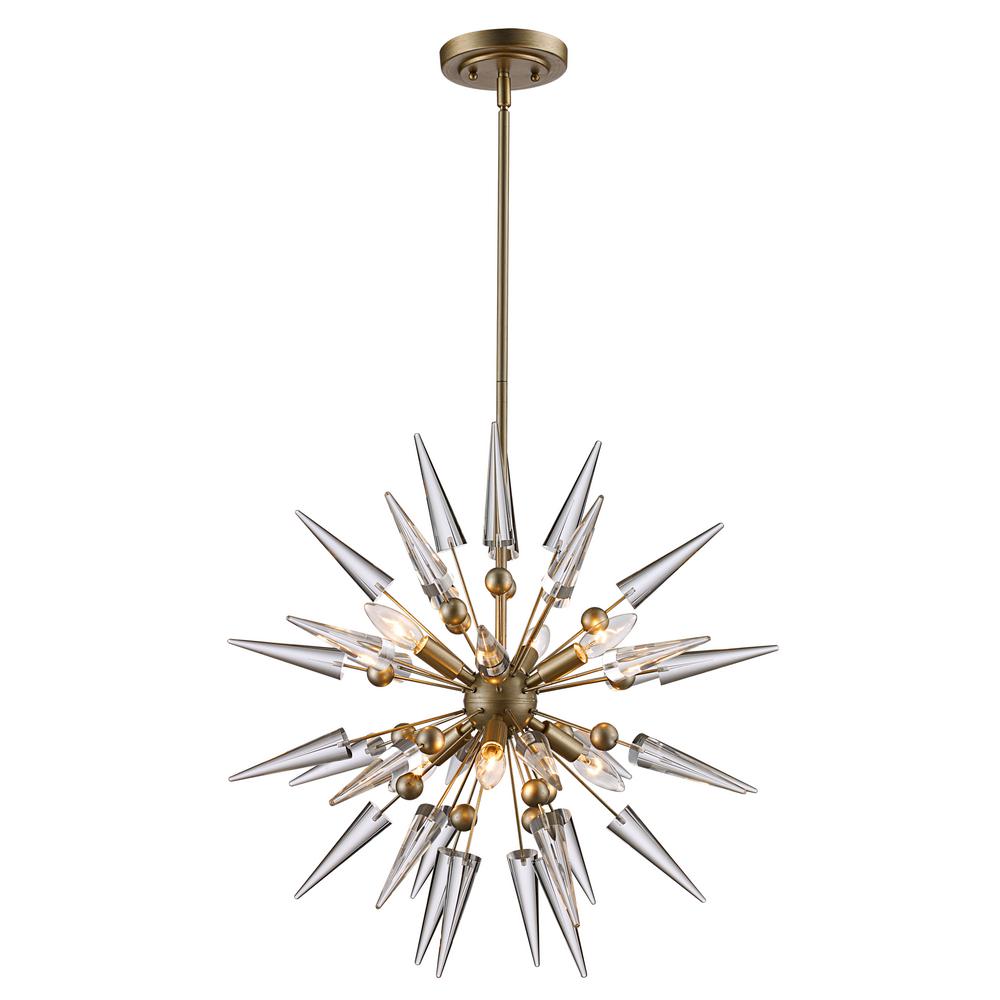 Bel Air Lighting 6lt Pendant Antique Silver Leaf Cone Starburst