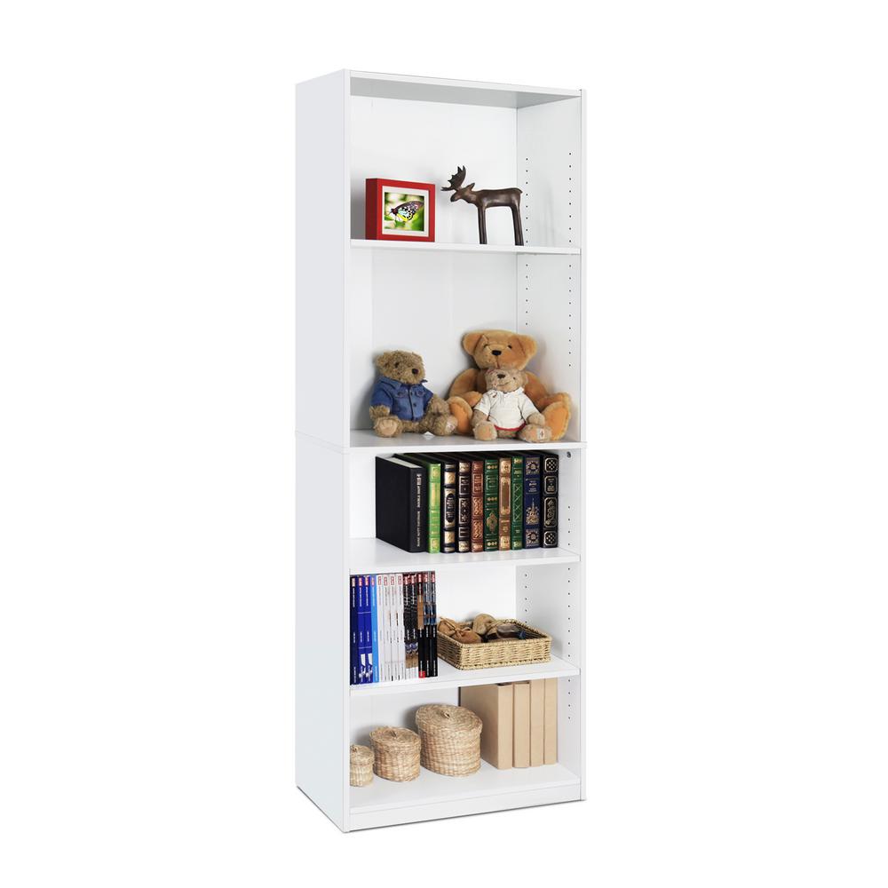 Furinno Jaya 5 Shelf White Open Bookcase 14110r1wh The Home Depot
