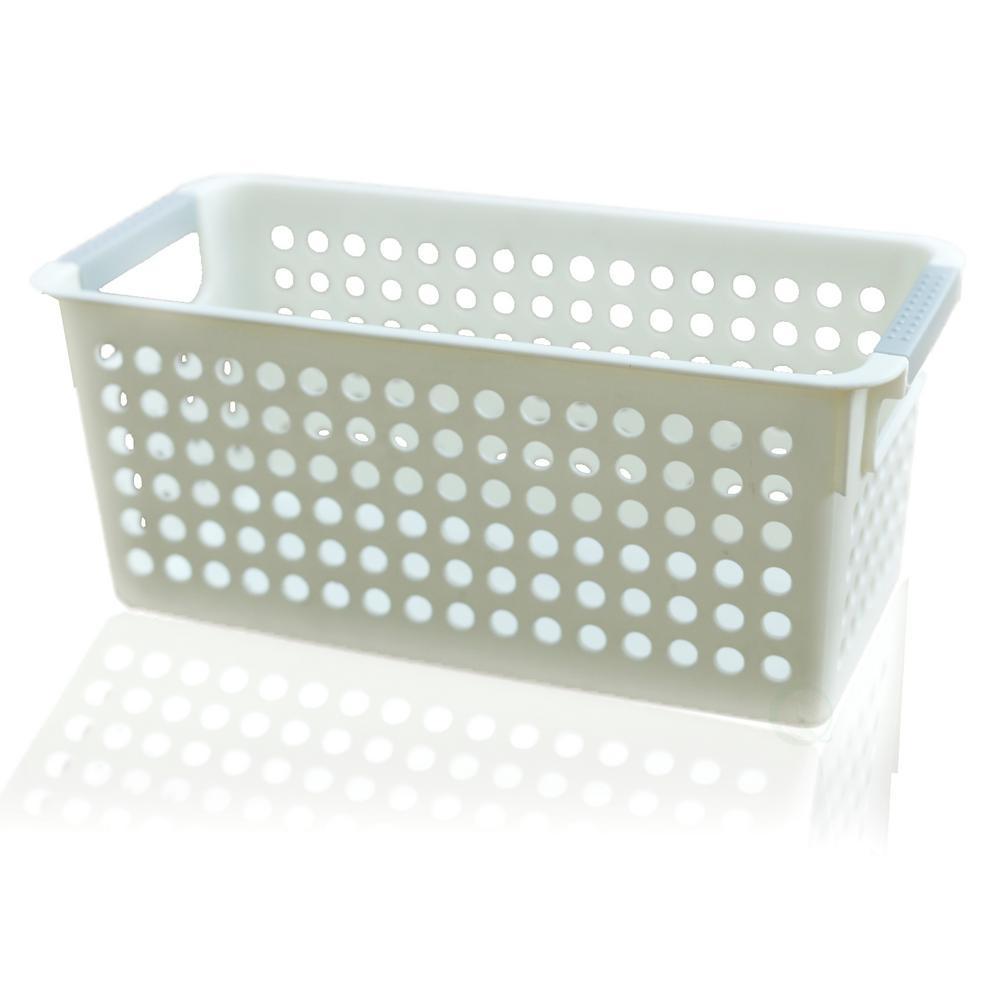 Basicwise 11 5 In W X 35 D H White Rectangular H White Rectangular Plastic Shelf Organizer Basket With Handles