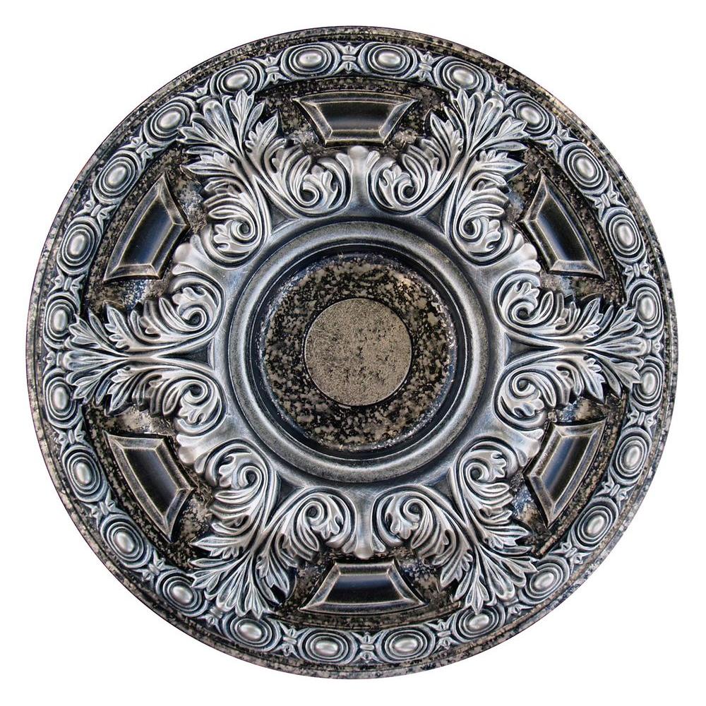 Fine Art Deco 23 5 8 In Bright Night Silver And Warm Silver Polyurethane Hand Painted Ceiling Medallion