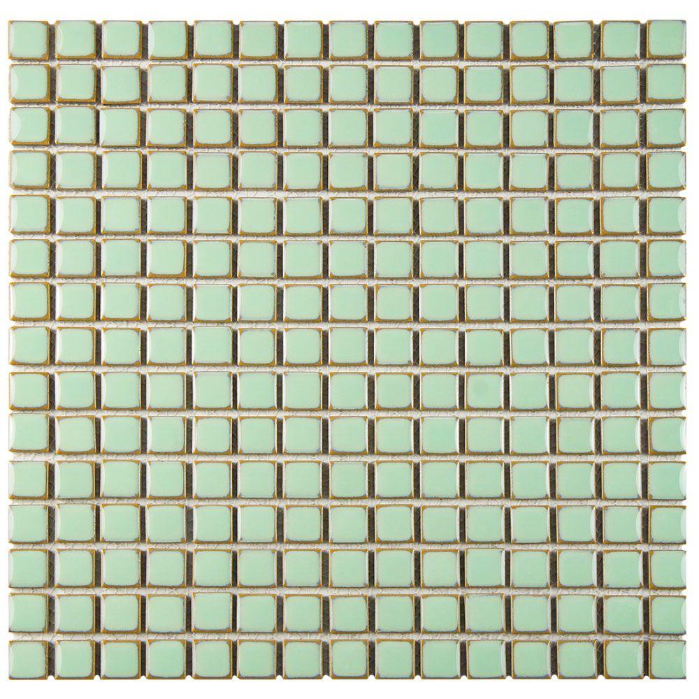 Merola Tile Hudson Edge Light Green 12 In X Porcelain Mosaic 10 85 Sq Ft Case Fkoli113 The Home Depot Merola Tile Hudson Edge Light Green 12