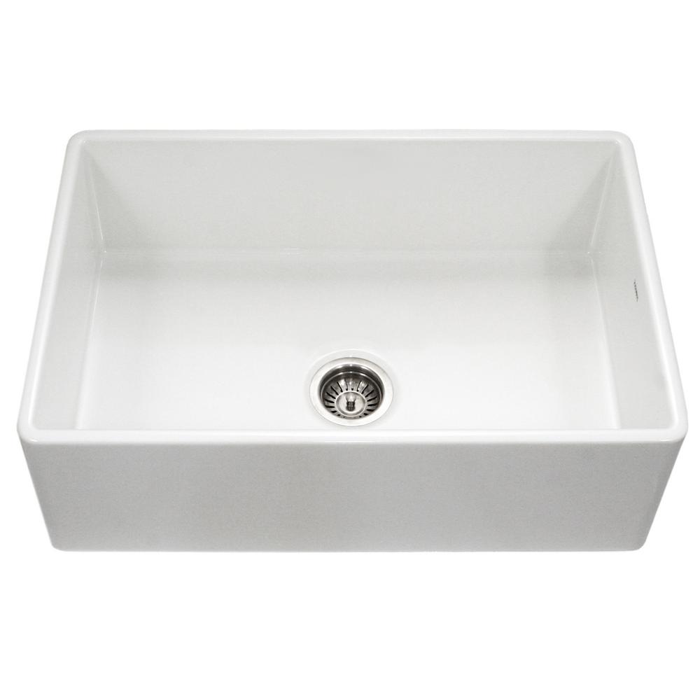 Houzer Platus Series Farmhouse Apron Front Fireclay 33 In Single Bowl Kitchen Sink In White