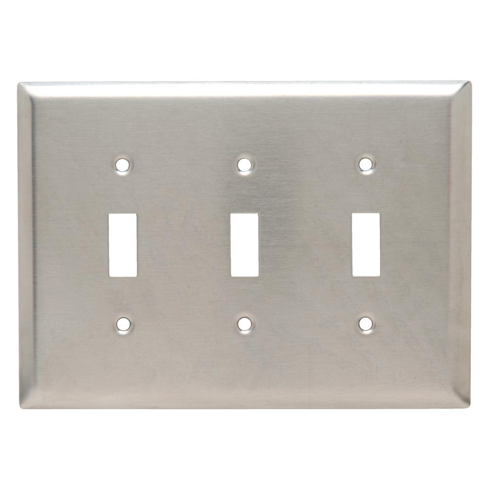 Stainless Steel Switch Plates Wall The Home Depot 302 Series 3 Gang Jumbo Toggle Wall Plate In Stainless Steel