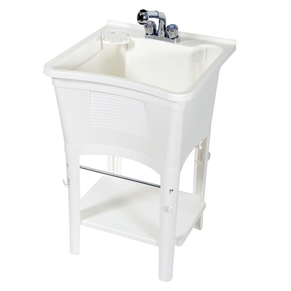 Zenna Home Ergo Tub Freestanding 24 In X 24 In Complete Laundry Work Center In White With Non Metallic Pull Out Faucet In Chrome