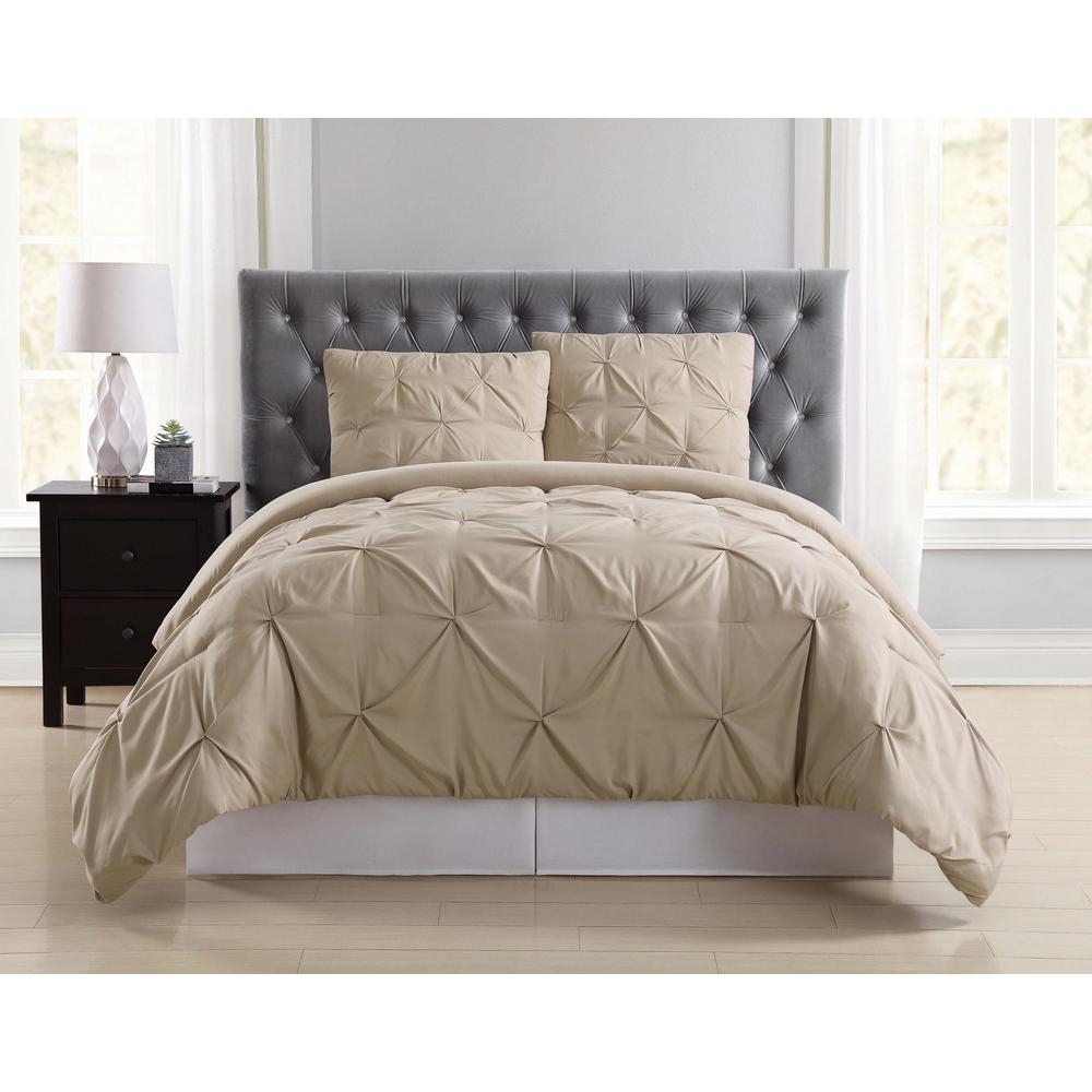 Everyday Pleated Khaki Twin XL Duvet Set-DCS1969KHTX-18 - The Home Depot