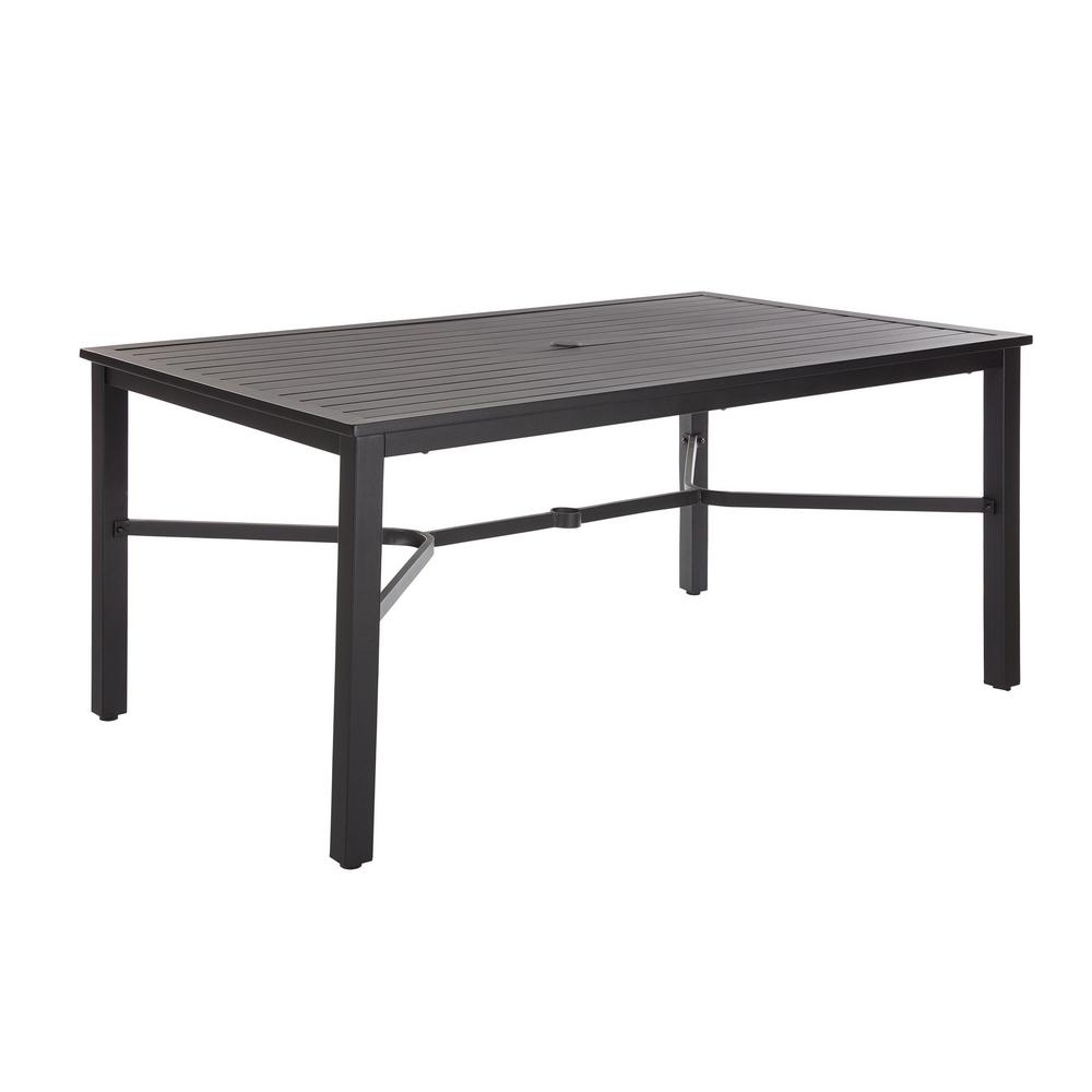 Hampton Bay Mix And Match Black Rectangle Metal Outdoor Patio Dining Table With Slat Top Fts70660c Blk The Home Depot