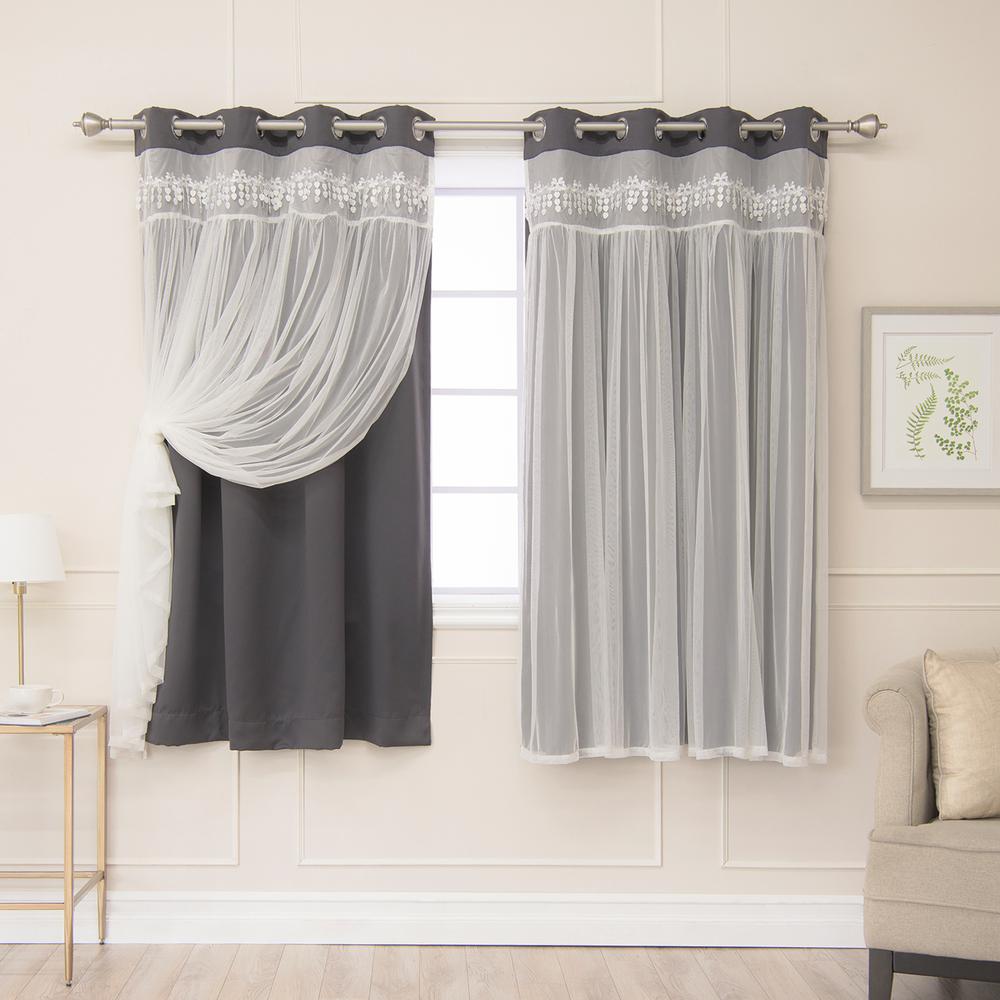 Best Home Fashion 63 in. L Marry Me Lace Overlay Blackout Curtain Panel