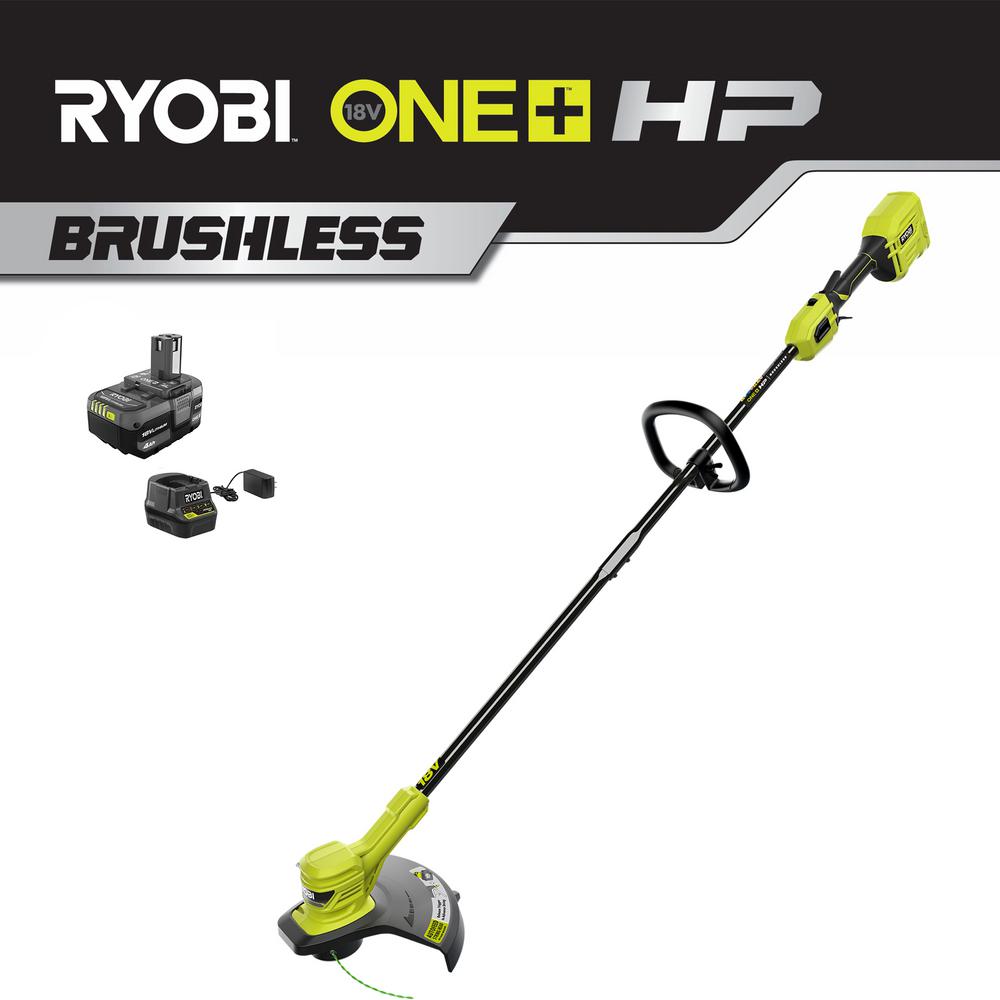 RYOBI ONE+ HP 18V Brushless Lithium-Ion Cordless Battery String Trimmer - 4.0 Ah Battery and Charger Included