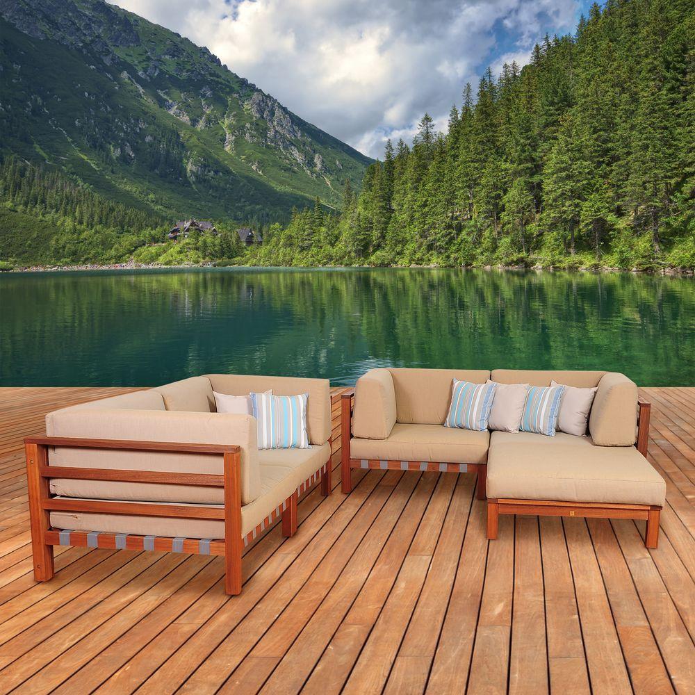 Ia Maya 5 Piece Eucalyptus Patio Sectional Set With Khaki Ia Maya 5 Piece Eucalyptus Patio Sectional Set With Khaki Cushions By Jamie Durie