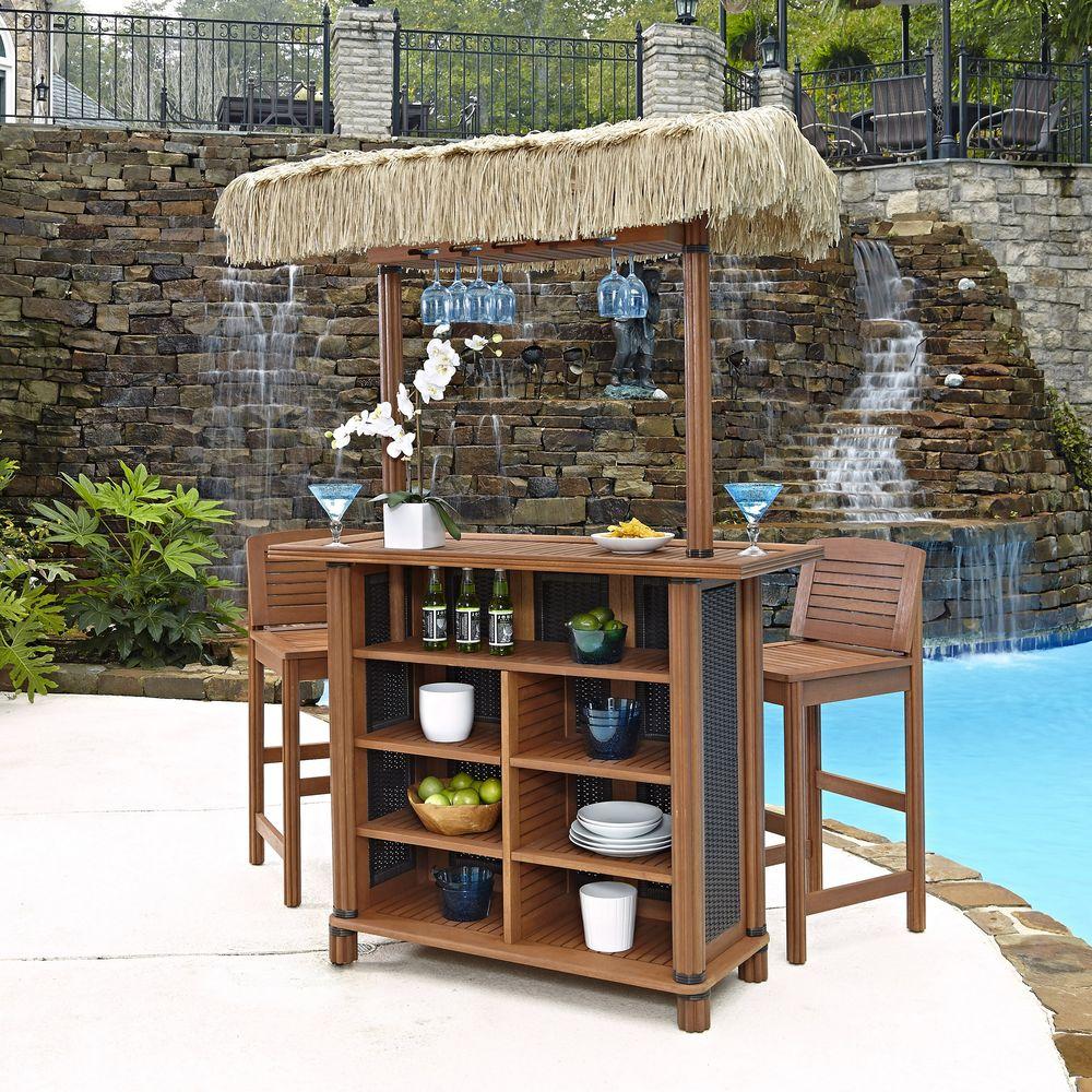 Homestyles Bali Hai Outdoor Patio Tiki Bar And 2 Stools 5662 988 The Home Depot