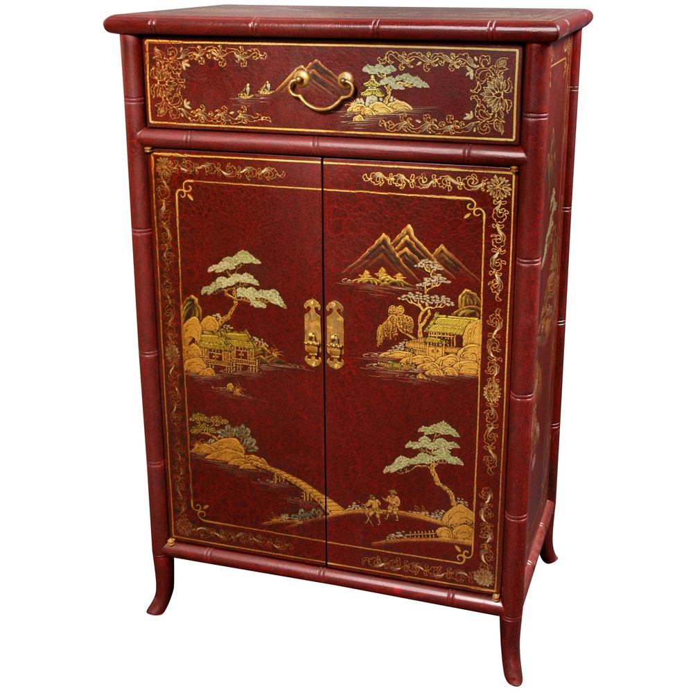  Oriental Furniture Red Lacquer Japanese Shoe Cabinet LCQ 