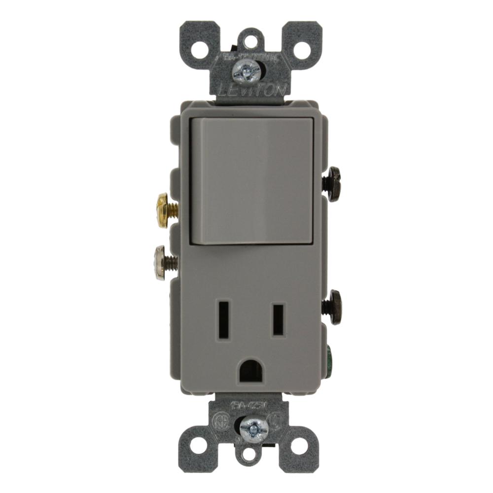 Leviton 15 Amp Decora Commercial Grade Combination Single Pole Rocker Switch and Receptacle ...