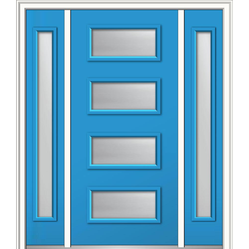 Blue Front Doors Exterior The Home Depot 64 In X 80 Celeste Left Hand Inswing 4 Lite Frosted