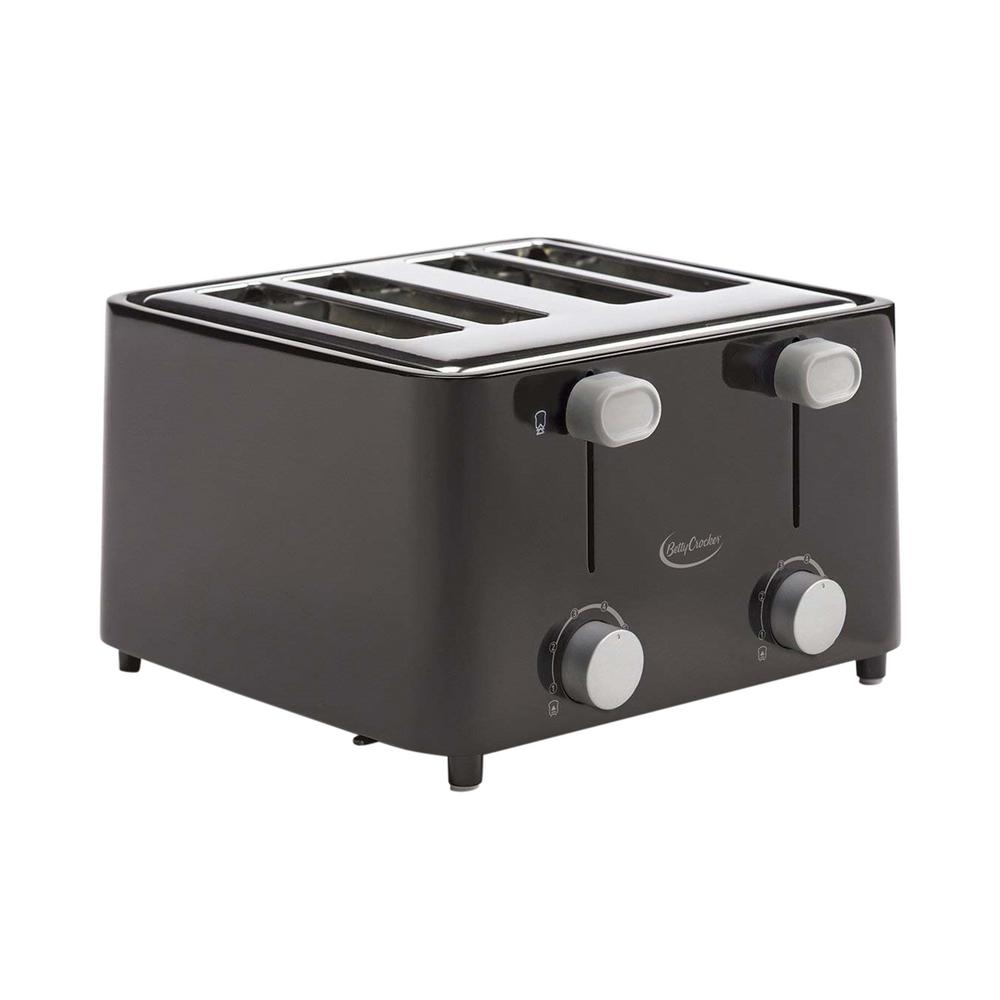 Betty Crocker 4Slice Black Wide Slot Toaster with CoolTouch Exterior