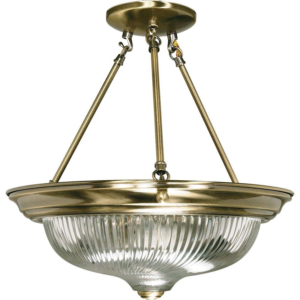 Glomar 3-Light Antique Brass Semi-Flush Mount Light with ...