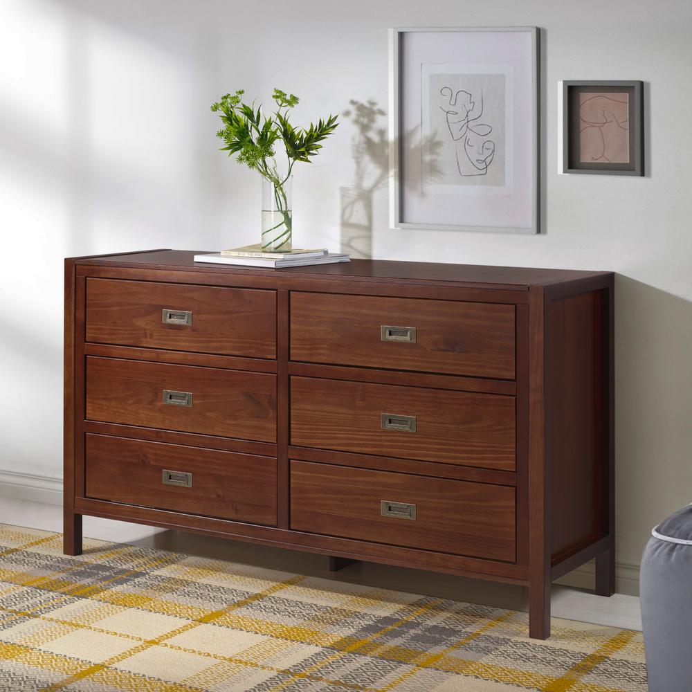 Welwick Designs 57 Clic Solid Wood 6 Drawer Dresser Walnut Hd8420 The Home Depot Clic Solid Wood 6 Drawer Dresser